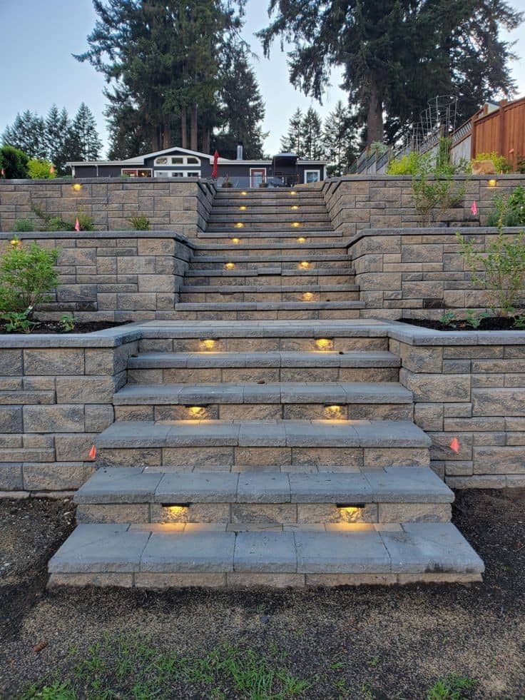ساخت پله با سنگ لاشه ورقه ای تایم کاری سنگ لاشه پله پله در اکثریت جا برای ورود به محوطه آیا همان بالکن استفاده می شود